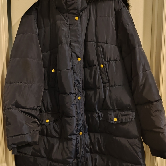Ellos Navy Puffer Jacket with Yellow Accents - Picture 1 of 2